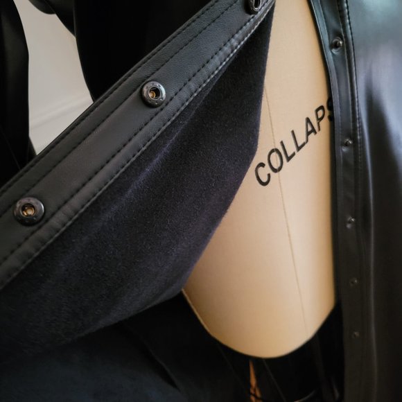 ZARA BLACK SOFT VEGAN LEATHER MIDI COAT DRESS WITH SNAP BUTTONS. (LIKE NEW) - Picture 4 of 9